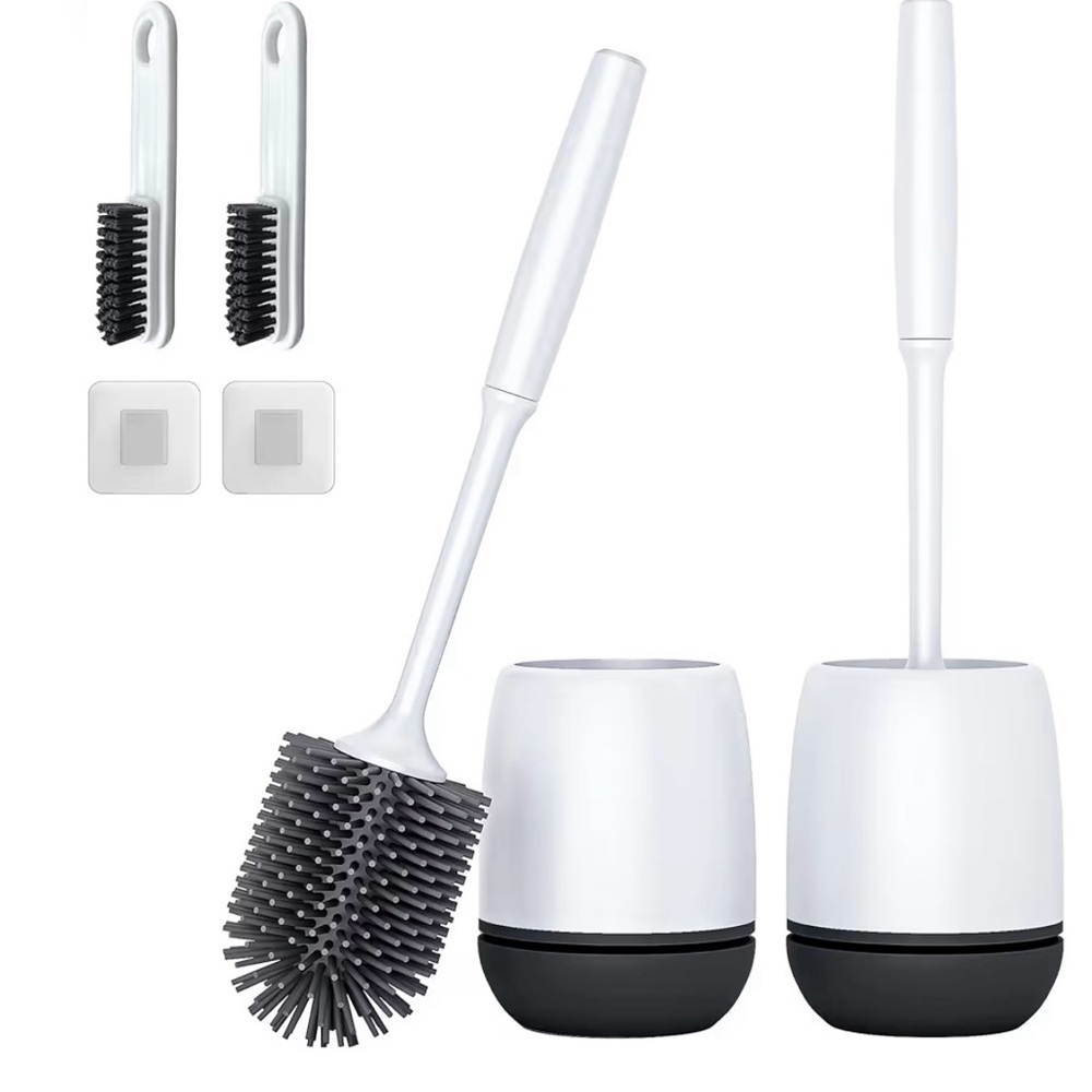 Modern White & Gray Silicone Toilet Brush Set